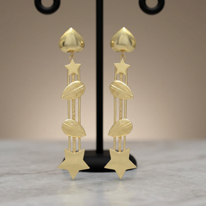 Pendientes de Estilo Étnico con Forma de Corazón, con Hojas Chapadas en Oro y Colgantes de Estrella, para Regalos de Compromiso, Boda y Fiesta - Product Image 3