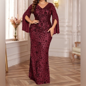 Vestido de Noche de Manga Larga con Lentejuelas para Mujer, Talla Grande, Vestido de Cola de Pez, Moda - Product Image 3