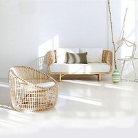 Canapé d'extérieur en rotin, chaise et table basse combinés, design moderne et simple, origine Chine, rotin tissé à la main, mobilier de balcon intérieur