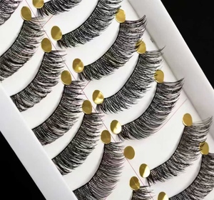 Faux cils faits main noirs épais croisés effet queue de chat allongés naturels 063A en fil de coton à tige souple - Product Image 5