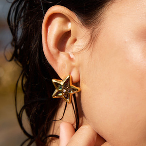 Women's Fashion Jewelry Set Stainless Steel <b>Shell</b> Inlay Star And Spiral Pendant Necklace Earrings 18k Gold Plated Beach Style - Product Image 4