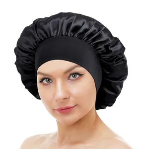 Chapéu elástico de cetim para mulheres, cores sólidas para dormir noturna, banda larga e cuidados com o cabelo encaracolado