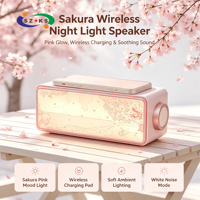 Mini Ornement Décoratif LED en Plastique Paysage Sakura, Veilleuse d'Ambiance à Bruit Blanc, Charge Rapide Sans Fil, Haut-parleur BT et Peinture Artistique