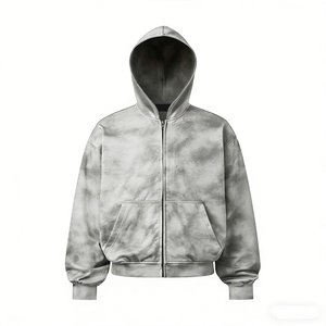 Custom Breathable Cotton Dirty Washed Zip Up Hoodie Hip Hop Design Men's <b>Rhinestone</b> Hood <b>Jacket</b> Wholesale - Product Image 5