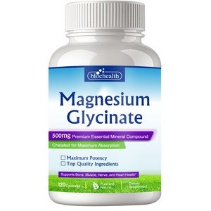 Biochealth GMP Cápsula de glicinato de magnesio de alta absorción 500 mg para apoyar la relajación muscular, la salud ósea, cardíaca y nerviosa - Product Image 1
