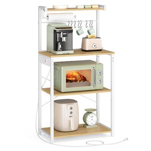 Estante de Almacenamiento de Cocina Moderno SENYU de 4 Niveles con Estante para Microondas y Tomacorriente, Marco Metálico, Superficie de Madera Clara, Diseño Duradero - Product Image 6