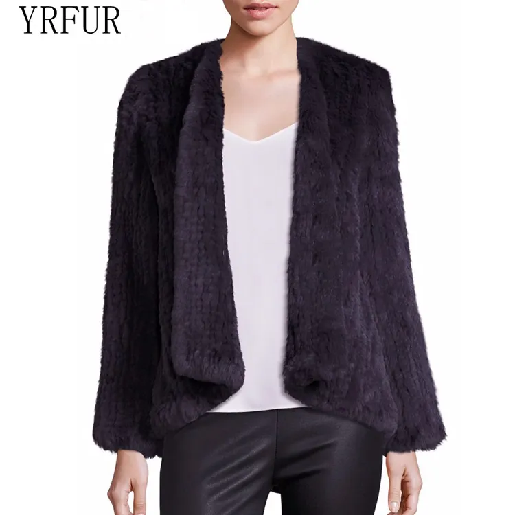 YR409 Top Quality New Zealand Classic Style Genuine Rabbit Hand Knitted Fur Jacket Hot Sale Custom Design with free
