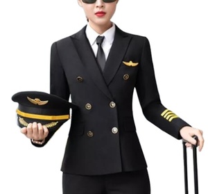 Uniformes de Piloto de Línea Aérea para Mujer, Diseño 2022, Chaqueta y Pantalones Personalizados de Spandex/Algodón, Venta Caliente, Moda FunJohn - Product Image 1