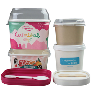 Hot bán tùy chỉnh in vuông dùng một lần giá bồn tắm Ice Cream cốc giấy container với nắp vuông cốc giấy tùy biến - Product Image 2