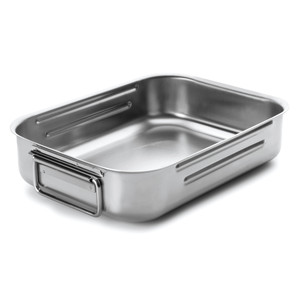 Teglia da Forno Profonda con Manico Pieghevole in Acciaio Inossidabile, Rettangolare, per Uso in Forno - Product Image 1