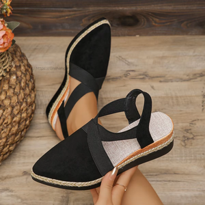 Sandales tendance coréennes à talon compensé et bout pointu en daim pour femme, semelle épaisse en caoutchouc, idéales pour l'été - Product Image 1