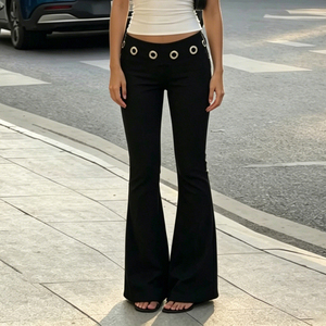 Gothic Summer Elastic Waist Low Rise <b>Hip</b> Hugging Slight Flare Knit Pants <b>for</b> Women - Product Image 1