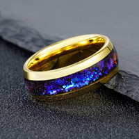 Bague en carbure de tungstène OAHLAN 8 mm plaquée or avec opale bleue violette éclatée effet nébuleuse, pour homme, alliance de mariage, cadeaux de fête