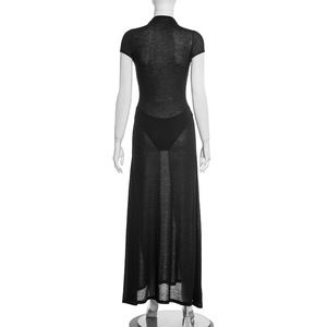 Vestido Maxi de <span class=keywords><strong>Mujer</strong></span> con Cuello Alto y Detalle de Botones, Vestido Fluido Transparente, Vestidos de <span class=keywords><strong>Mujer</strong></span>, Moda Sehe - Product Image 6