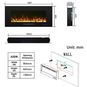 Chimenea eléctrica montada en la pared de 42 pulgadas Luxstar, <span class=keywords><strong>Kamin</strong></span> Artificial LED, 13 colores, cama de combustible con llama, Control remoto para Hotel doméstico - Product Image 2