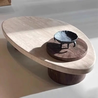 Table d'appoint de salon de style moderne, ensemble de tables basses en marbre naturel, base ovale en bois de luxe