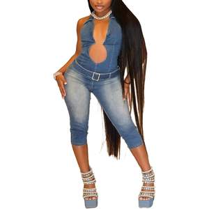 Mono vaquero personalizado 2026 para mujer, estilo halter sin espalda, ajustado, capri, con aberturas, para fiesta Y2K - Product Image 5