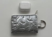 Pochette de rangement portable en polyester matelassée de style coréen avec fermeture ouverte, porte-cartes et porte-monnaie, mini trousse de maquillage, étui à rouge à lèvres et parfum