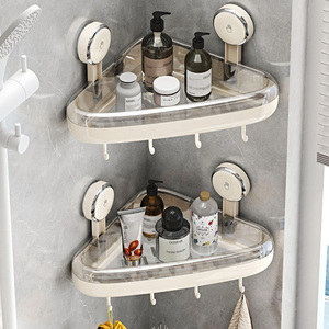 Cốc hút treo tường một lớp lưu trữ phòng Tắm Giá tắm Caddy Acrylic góc kệ với móc có thể tháo rời - Product Image 1
