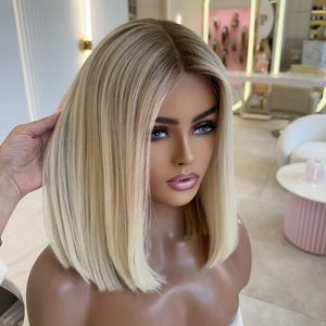 วิกผมผู้หญิงแบบไหมแท้ สีบลอนด์ออมเบร ปลายผมหนาเต็ม  คุณภาพแฟชั่น  แบบผูกปมเดี่ยว  ผมแท้ชาวยิว  วิกผมหน้าผากลูกไม้ HD - Product Image 2