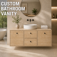 Meuble-lavabo mural moderne pour salle de bain, finition grain de bois, double porte, deux tiroirs, compatible avec lavabo sur pied, mobilier OEM personnalisé