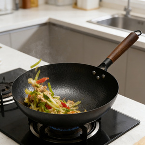 Zhangqiu Flat Bottom Wok 32cm Handmade Iron Non Stick Stir Fry Pan For Home Cooking - Product Image 1