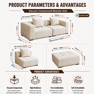 Sofá de Tres Plazas Comprimido en Caja, en Oferta, Muebles Modernos para Sala de Estar, Sofá Esquinero Convertible de Esponja - Product Image 2