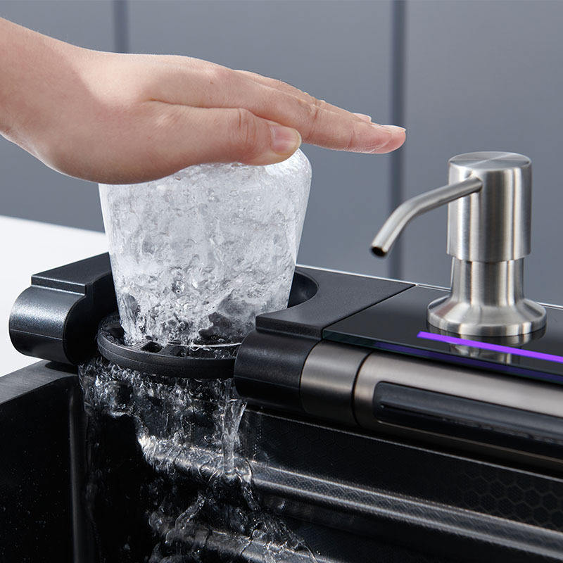 Smart Kitchen Sink System Single Bowl 304 Stainless Steel LED Digital Display Waterfall & Cup Washer Undermount · image 5