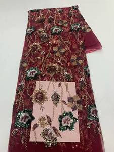 Tissu en dentelle de voile perlée 100 % polyester de haute qualité, écologique, brodé de sequins, pour robes de mariée et de soirée pour femmes - Product Image 4