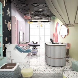 Juego de Muebles de Salón de Belleza para Niños Personalizado, Estación de Estilismo con Temática Rosa, Mueble de Recepción y Exhibición para Salón Infantil - Product Image 4