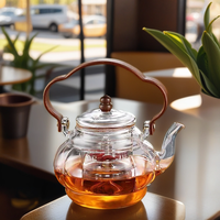 Théière à double usage avec verre borosilicate, poignée en bois, grande capacité 1100 ml, lanterne artisanale soufflée à la main