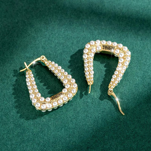 Orecchini a Cerchio a Forma di U con Perle Simulate per Donne, Gioielli Vintage Minimalisti alla Moda - Product Image 6