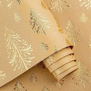 Papier d'emballage de Noël Kraft avec estampage doré, papier d'emballage de luxe en relief 3D avec des arbres de Noël en feuille d'aluminium pour l'emballage de cadeaux - Product Image 2