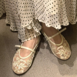 Zapatos Planos de Mujer con Encaje Retro y Bordado Floral, Talla Grande 43, Zapatos Planos de Malla Calada a la Moda para Primavera - Product Image 6