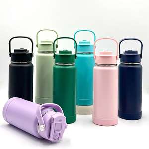 Custom Logo 1L Stainless Steel Insulated Vacuum <b>Flask</b> 32oz Powder Coated Sports Camping Water Bottles <b>2</b>-in-1 Straw and Spout Lid - Product Image 2