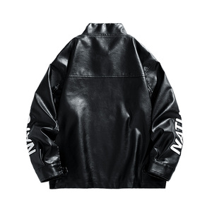 Blouson personnalisé pour homme en PU, style course, brodé, <span class=keywords><strong>col</strong></span> montant, fermeture éclair, streetwear moto, vente en gros OEM - Product Image 3