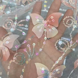 Usine directe haut de gamme dégradé papillon chaîne perle brodé dentelle <span class=keywords><strong>tissu</strong></span> <span class=keywords><strong>trame</strong></span> maille tricotée pour vêtements décor à la maison non tissé - Product Image 2