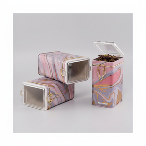 Rectangular Metal <b>Box</b> <b>set</b> 75x100x150 mm (3 Pcs ) Wire Clasp and Transparent Lid Pink and Gold Marble Texture Liquid Pink Design - Product Image 2