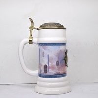 Chope à bière allemande avec médaillon d'aigle, gobelet à boire avec couvercle en céramique pour cadeaux d'anniversaire
