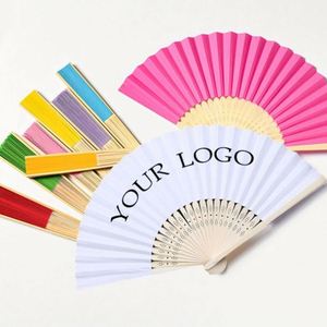 Abanico de Papel Blanco con Logotipo Personalizado, Abanico Plegable de Bambú, Abanico de Mano con Impresión, Abanico de Tela de Bambú para Bodas y Fiestas - Product Image 1