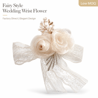 Corsage de poignet en satin rose avec dentelle, perles et fleurs pour mariée, demoiselle d'honneur, mariage, banquet, fête, décoration