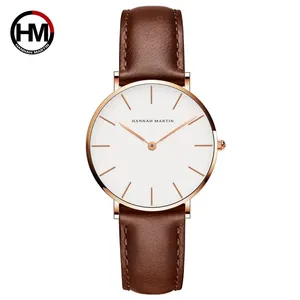 Hannah Martin CB36 Quartz Movement Brown Leather White Dial Women Waterproof Watch Round Leather Watch 2020 Alloy Japan for Lady