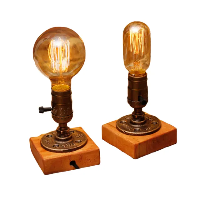 Vintage Simple Style Square Wood Base Home Decor Desk Lamp Table Lamp