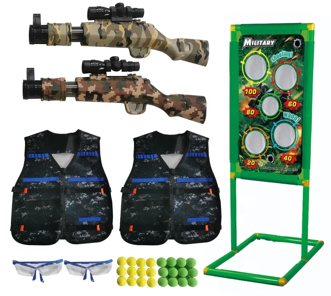 शूटिंग खेल खिलौना खड़े 2pk फोम गेंद के साथ पॉपर हवा खिलौना बंदूकें शूटिंग लक्ष्य, 24 फोम गेंदों