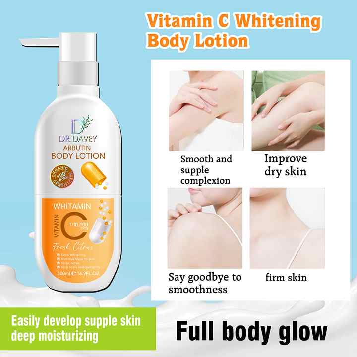 Crème Corporelle Éclaircissante Dr. Davey à L'Arbutine & Vitamine C - 500ml - Pour Taches Et éclat