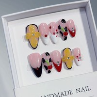Flores Azul Verdoso en el Agua, Elegantes y Tridimensionales, con una Sensación de Frescura. Uñas Postizas Hechas a Mano