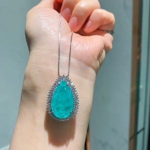 Factory Wholesale 8*16mm Paraiba Zircon Elegant Necklace <b>Earrings</b> <b>Set</b> Eco-friendly Copper Zirconia Jewelry Gift <b>Set</b> - Product Image 4