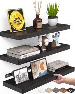 Estantes Colgantes de Pared de <span class=keywords><strong>Madera</strong></span> Duraderos de Tres Niveles con Diseño Moderno de Hierro Tallado para Almacenamiento en el Hogar, Baño, Cocina y Sala de Estar - Product Image 1