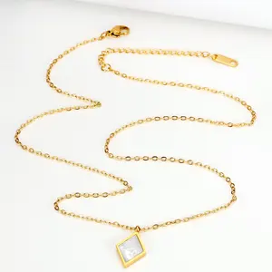 Vintage 18K PVD Gold Plated Stainless Steel Jewelry Mother of Pearl Geometric Pendant Necklace For Women Tarnish Free