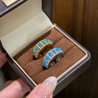 Cincin Terbuka Sederhana namun Elegan dari Perak Sterling 925 dengan Batu Turquoise Sintetis Perhiasan Mewah untuk Wanita yang Modis dan Bergaya